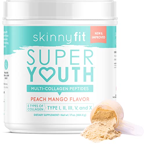 SkinnyFit Super Youth Multi-Collagen Peptides Plus Apple Cider Vinegar, Hyaluronic Acid, & Vitamin C Peach Mango Flavor, Hair, Skin, Nail & Joint Support, Immunity, Healthy Metabolism, 28 Servings