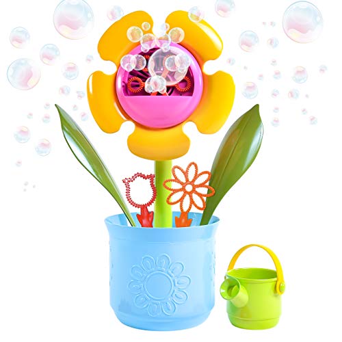 Maxx Bubbles Flower Pot – Includes 4oz Bubble Solution, 4 Wands and Watering Can | 14' Tall Outdoor Bubble Machine | Valentine’s Day Gift for Her, Mom, Kids 3+