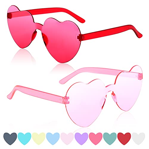 ILHSTY 2 pair Heart Sunglasses for Women Men, Bachelorette Party Glasses, Transparent Candy Color Heart Shaped Sunglasses… (Rose, Pink)