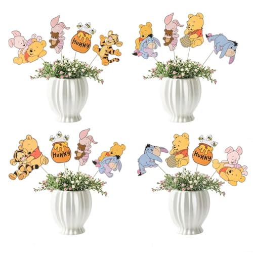 24PCS Winnie Party Decorations,Centerpieces Decorations Stick Table Toppers For Birthday Party Supplies Decor Table Toppers