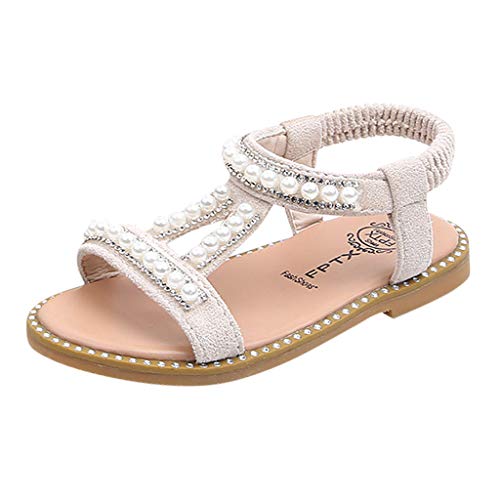 WUAI Kids Baby Girls Summer Sandals Fashion Boho Princess Flat Shoes Crystal Beach Roman Sandals 1-6Years(Beige,12-18Months)