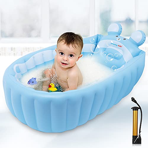 relaxing baby Inflatable Baby Bathtub, Newborn Baby Bathtub seat for Infant, Non-Slip Baby Pool for Sitting up, Portable Toddler tub Shower, Foldable Travel tub with Pool Toy &air Pump Accessories.