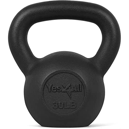 Yes4All Solid Cast Iron Kettlebell Weights Set , Great for Full Body Workout and Strength Training, Kettlebell 30 lbs (Black)