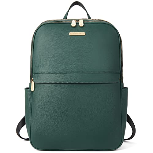 BOSTANTEN Genuine Leather 15.6 inch Laptop Backpack Purse for Women College Casual Backpack Travel Bag Daypack Green