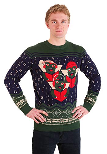 FUN.COM Caroling Gremlins Ugly Christmas Sweater for Adults, Festive Gremlin Xmas Sweater, Knit Crewneck Holiday Sweaters M