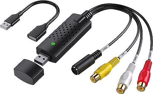 Video Capture Card, USB Video Capture Device,RCA to USB Audio Video Converter,VHS Mini DV VCR Hi8 DVD to Digital Converter for PC TV Tape Player Camcorder,Support PAL/NTSC,MAC Windows Vista Compatible