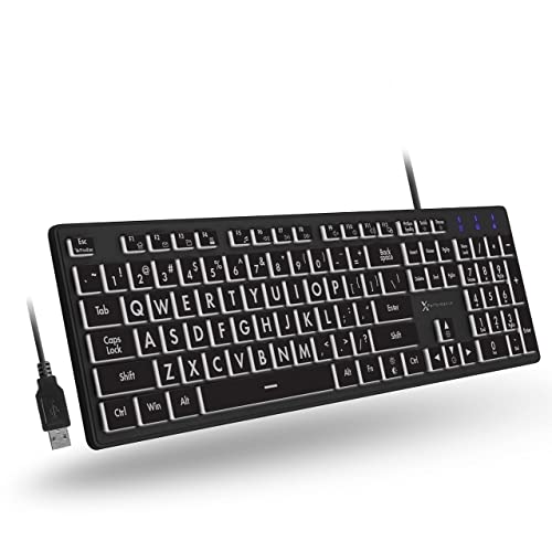 X9 Performance Backlit Large Print Keyboard - Easy to See and Type - Light Up Keyboard for Elderly or Visually Impaired - USB Wired Lighted Keyboard, 7 Colors, Oversize Letters - Easy View Keyboard