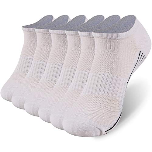 Sunew Golf Ankle Bamboo Socks, Unisex Cushion Home Workout Ankle Athletic No-Show Sock Breathable Soft Low Cut Socks 6 Pair White Medium