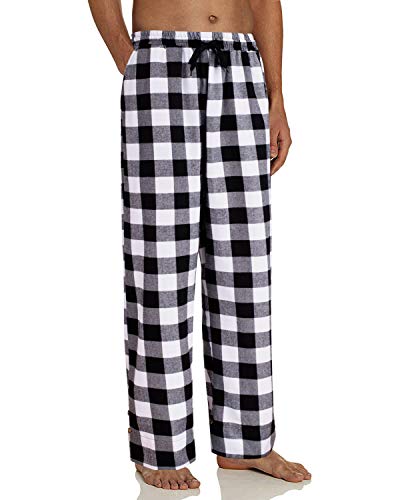 Alimens & Gentle Mens Pajama Pants Heavyweight Flannel Plaid Lounge Bottoms White and Black Plaid