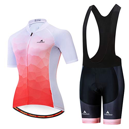 Uriah Women's Cycling Jersey Bib Shorts Sets Short Sleeve Reflective Orange White Size L(CN)