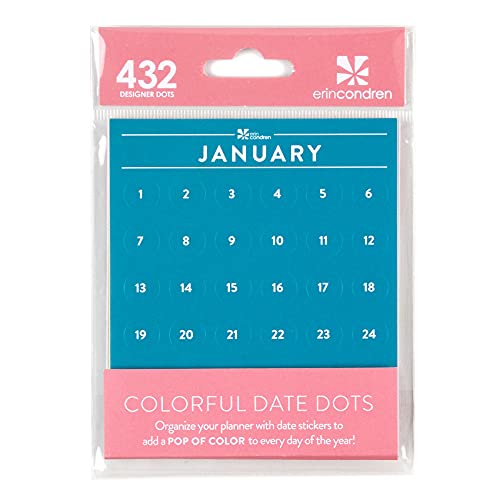 Erin Condren Designer Sticker Sheets - Colorful Date Dots Stickers - 12 Monthly Sticker Sheets, 432 Stickers Total. Decorative and Cute Stickers for Customizing Planners, Notebooks, and More