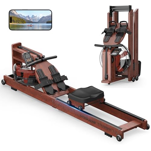 YOSUDA Water Rowing Machines for Home Use 400LBS Weight Capacity- Wooden Foldable Rower Machine with Professional Monitor & Bluetooth APP