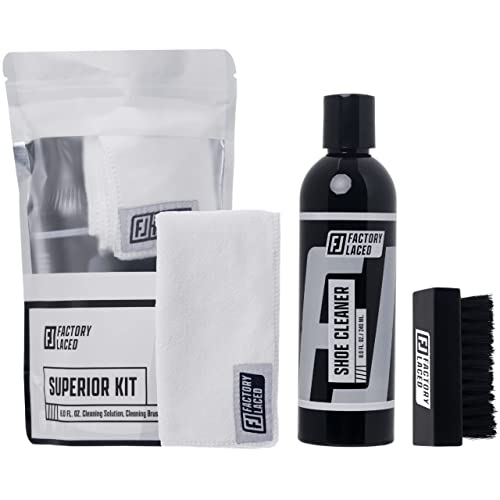 FACTORY LACED Shoe Cleaner Kit - Sneaker Cleaning Kit Includes: Premium 8oz Sneaker Cleaner, Brush and Microfiber Towel - Safe on all Fabrics