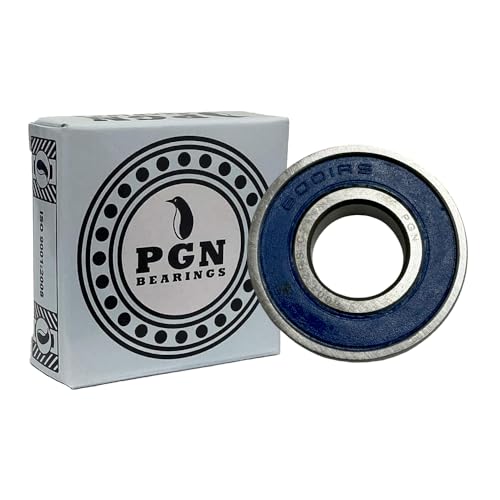 PGN (2 Pack) 6001-2RS Bearing - Lubricated Chrome Steel Sealed Ball Bearing - 12x28x8mm Bearings with Rubber Seal & High RPM Support
