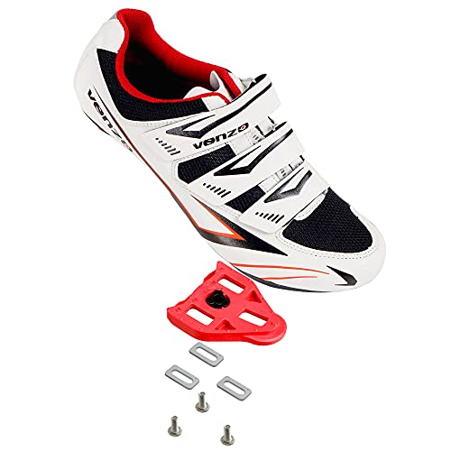 Venzo Bicycle Men's Road Cycling Riding Shoes - 3 Straps - Compatible with Delta for Shimano SPD & Look ARC Delta - Perfect for Road Racing Bikes White Color 44.5