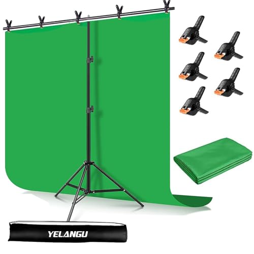 Green Screen Backdrop with Stand kit,YELANGU 6.5X5ft Portable Photographic Studio Photo Background for Streaming, ID Photos, Video conferences and interviews