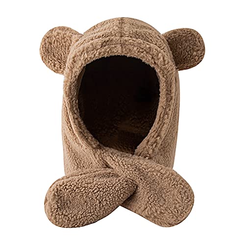 Beanie Hat Winter Cartoon Bear Ears Plush Hat Velvet Thickened Integrated Hat (A, One Size)