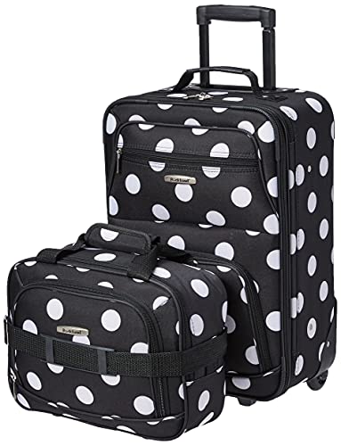 Rockland Fashion Softside Upright Luggage Set,Expandable, Telescopic Handle, Wheel, Black Dot, 2-Piece (14/19)