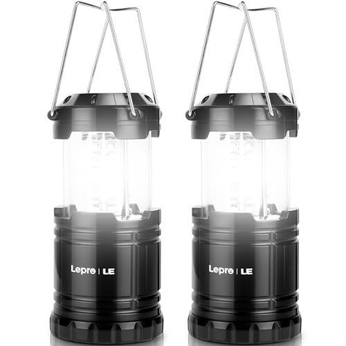 Lepro LED Camping Lanterns Battery Powered, Collapsible, IPX4 Water Resistant, Outdoor Portable Lights for Emergency, Hurricane, Storms and Outages, 2 Pack