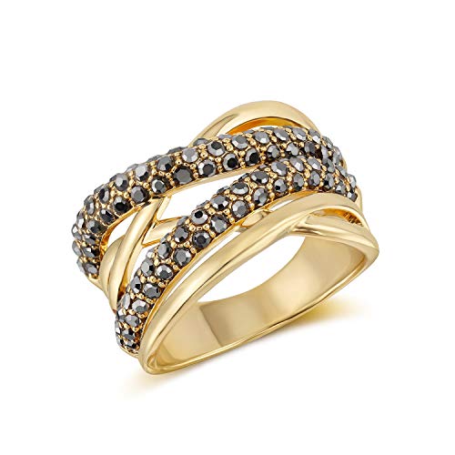 Mytys Crossover Statement Rings for Women 18k Gold Band Ring Black Marcasite Wide Chunky Twist Rings style 1