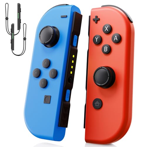 Vapasa Switch Controller, Wireless Controller Compatible for Nintendo Switch/OLED/Lite with 6-Axis Gyro Sensor/Double Vibration/Wake-up/Screenshot, Controller Switch with Wrist Strap - Red and Blue