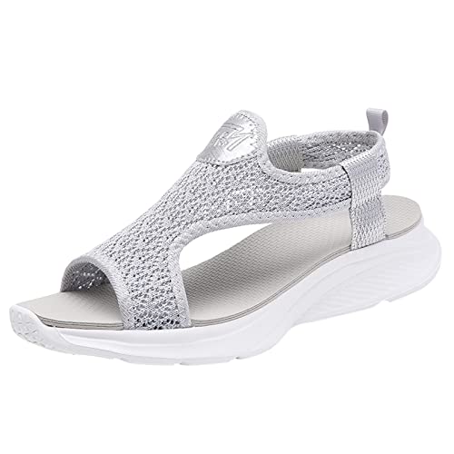 Shengsospp Women's Flat Sandal Mesh Breathable Summer Vacation Essentials Flip Flop Sandals Comfort Walking with Non Slip on Grey, 9