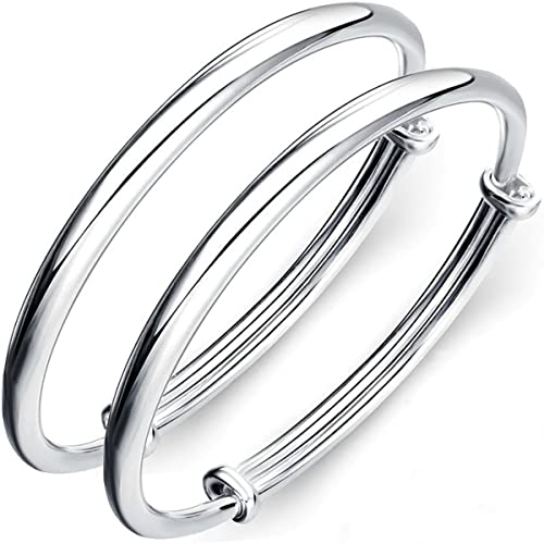 Sterling Silver Bangle Bracelets for Women,Fashion Jewelry Simple Adjustable 925 Silver Cuff Bangles for Women Mom Wife Valentine Mothers Day Gift
