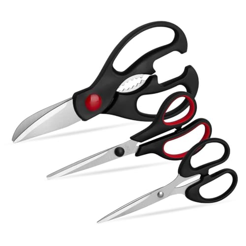 Kitchen Shears Set - QtoiKce Kitchen Scissors 3 Pack All Purpose Poultry Shears,Stainless Steel Sharp Utility Cooking Scissors for Home