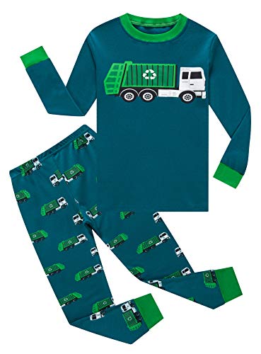Family Feeling Garbage Truck Little Boys Long Sleeve Pajamas 100% Cotton Pjs Toddler Sleepwears Size 2T