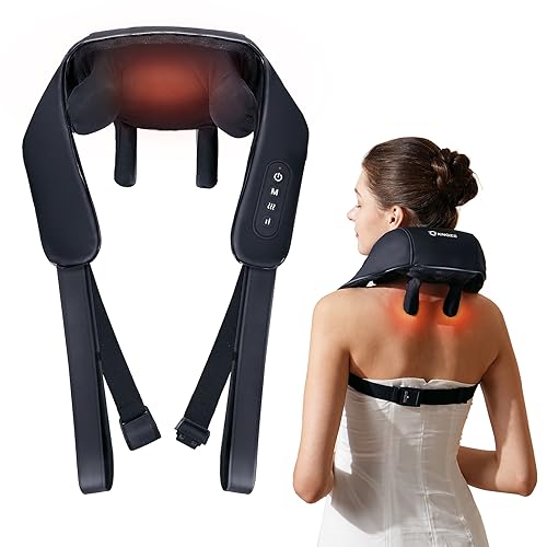 KNQZE Neck Massager with Heat, Cordless 4D Deep Tissue Kneading Massage, Shiatsu Neck and Shoulder Massage Pillow for Neck, Traps, Back and Leg Pain Relief, Gifts for Men Women