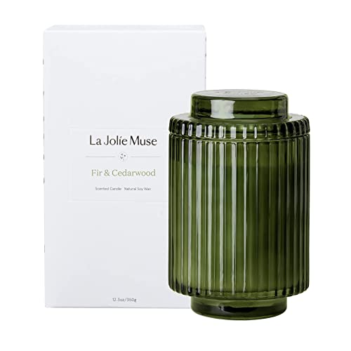 LA JOLIE MUSE Fir & Cedarwood Scented Candle - Candles Gift for Holiday, Green Candles for Home Scented, Natural Wax, 80 Hours Long Burning