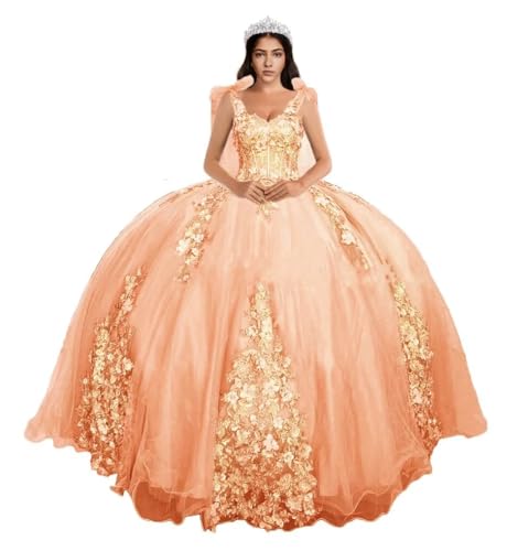 Asulla Lace Flowers Prom Quinceanera Dress with Trian Puffy Sweet 16 Ball Gowns Light Coral 10
