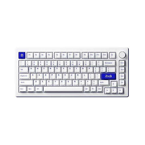 Akko MOD 007B PC Mechanical Gaming Keyboard, 75% Layout Gasket Mounted Wireless with Blue on White Cherry Profile Double Shot Keycaps V3 Pro Piano Switch