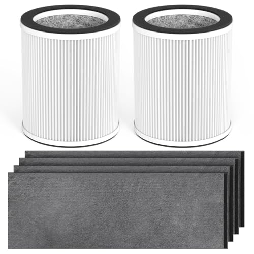 GoKBNY 2-Pack HP400 Series True HEPA Replacement Filter Compatible with Hunter HP400 Cylindrical Tower Purifiers, for Model H-HF400-VP/H-PF400, with 4×Pre-Filters