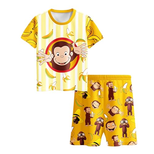 Curious Pant Set George Shirt for Boy and Girl,Kid 2 Piece Cotton Short Sleeve Top and Pants Size 1-8 Years