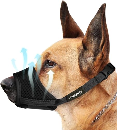 Dog Muzzle, Soft Nylon Muzzle for Small Medium Large Dogs Labrador German Shepherd Chihuahua, Air Mesh Breathable Drinkable Adjustable Loop Anti-Dropping Pets Muzzle for Biting Barking Chewing Black,L