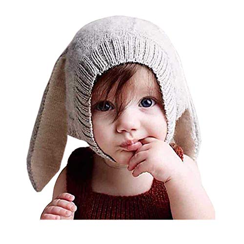 Crochet Earflap Pilot Hats Rabbit Ears Beanie Cap Winter Warm Knit Caps for Toddlers Baby Girls and Boys Gray