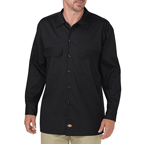 Dickies mens Long Sleeve Flex Twill Flex Twill work utility button down shirts, Black, XX-Large US