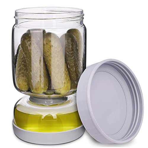 Homnoble Pickle and Olive Hourglass Jar with Strainer Flip for Pickle Juice Separator from Wet and Dry, Upgrade Food-grade ABS Lid and BPA Free Hourglass Jar for Airtight Storage