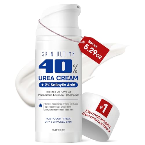 SKIN ULTIMA Urea Cream 40% with 2% Salicylic Acid - Intensive Repair Treatment for Cracked Skin on Hands, Heels, Elbows, and Lips - Relief for Dry Feet - Enhanced Pump Dispenser Packaging - 5.29 OZ