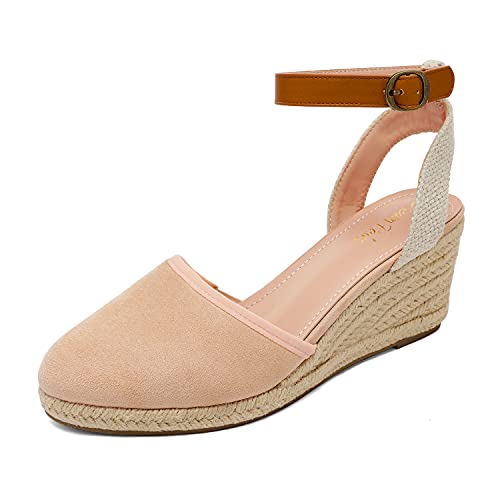 DREAM PAIRS Wedge Sandals for Women, Espadrilles Wedges Closed Toe Sandals with Ankle Strap Nude Size 9 Amanda-3