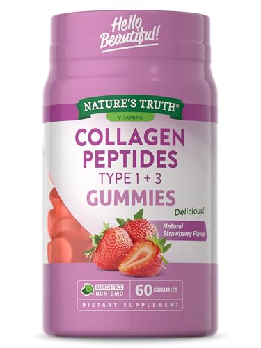 Collagen Gummies for Women | 60 Count Type 1 and 3 | Natural Strawberry Flavor | Non-GMO, Gluten Free Collagen Peptide Supplement | by Nature's Truth