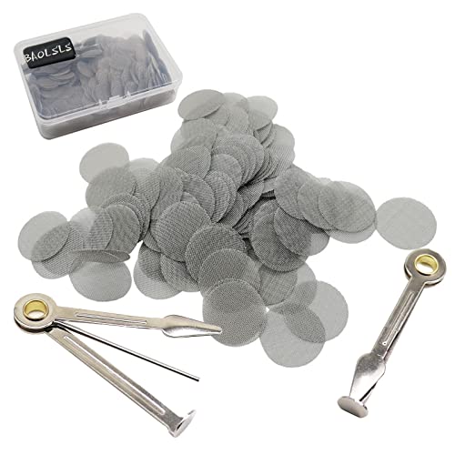 BAOLSLS 500 Pieces 0.63 Inch Small Metal Pipe Screens, 5/8 in 100% Thicker Stainless Steel with 2 PCS Metal Portable 3 in 1 Cleaning Tool Mini Kit (Silver)