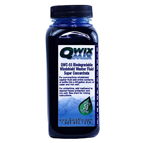 Qwix Mix Windshield Washer Fluid Concentrate, 1 Bottle Makes 55 Gallons - 100% Biodegradable Grime & Dirt Remover, Superior Commercial Grade Glass Cleaner, Single
