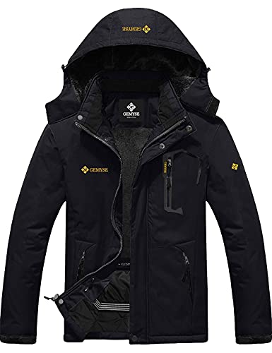 GEMYSE Men's Mountain Waterproof Ski Snow Jacket Winter Windproof Rain Jacket (Black,XX-Large)