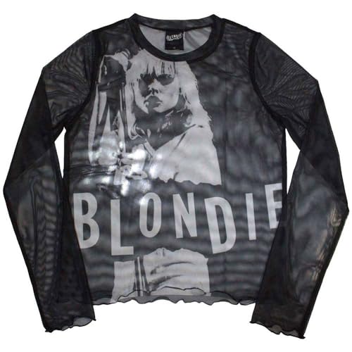 Blondie Mic Stand Long Sleeve Mesh Crop Top Size XXL Black