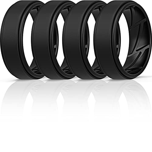 ThunderFit Silicone Wedding Ring for Men (4 Black Rings, 9.5-10 (19.8mm))