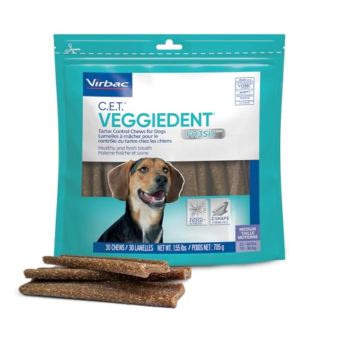 Virbac CET VEGGIEDENT FR3SH Tartar Control Chews for Dogs, Medium Beef,1.6 pounds