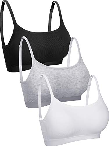 3 Pieces Mini Camisole Bra Padded Bra Tank Top Bra Women Sports Bra with Straps (Black, White, Grey, XL)