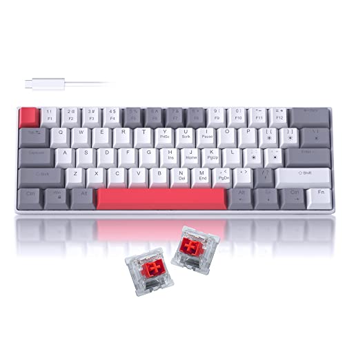 60% Mechanical Gaming Keyboard,Mixed Color Keycaps Gaming Keyboard with Red Switches, Detachable Type-C Cable Mini Keyboard with Blue LED Light for PC/Laptop